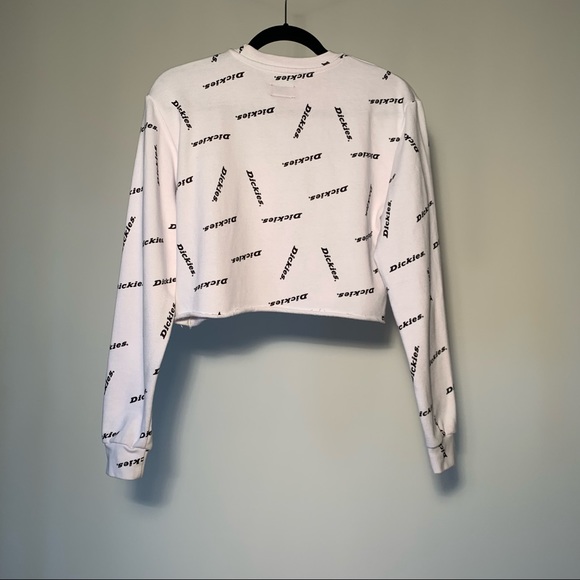 Dickies White Long Sleeve Crop Top Crewneck with black logo size S - Picture 2 of 4